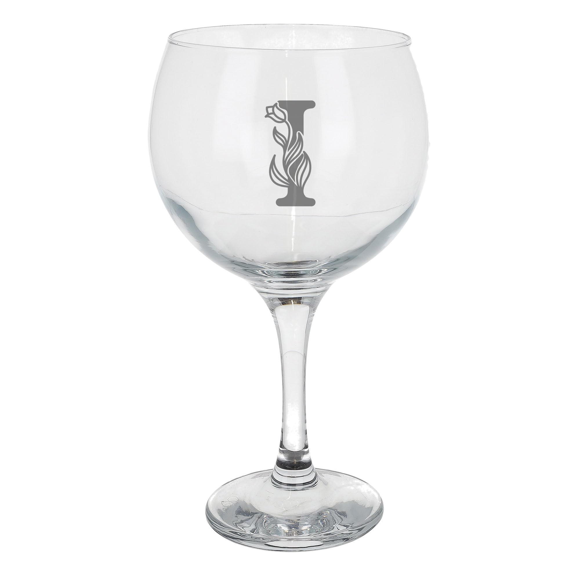 I Monogram Initial Etched Gin Goblet Glass, Engraved Gift